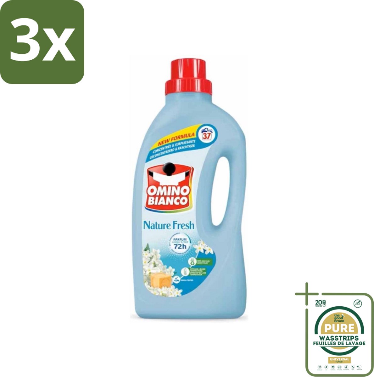 3 x Omino Bianco - Natuurlijk Fris - Wasmiddel - Gekleurde Was - 37 Wasbeurten - Grootverpakking - Natuurlijk Wasmiddel - Fris Wasmiddel - Kleurbehoud - Zachtheid - Hypoallergeen