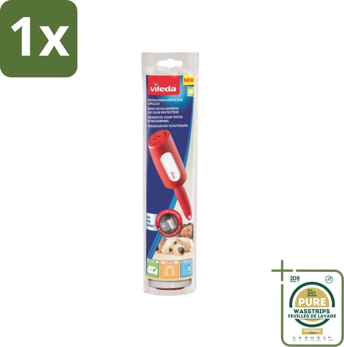 1 x Vileda - Lintroller - Pluisverwijderaar - Inclusief Beschermkap - 30 Vellen- Pluisverwijderaar - Pluisjes Verwijderen - Stofdeeltjes Verwijderen - Haren Verwijderen - Textiel Reinigen