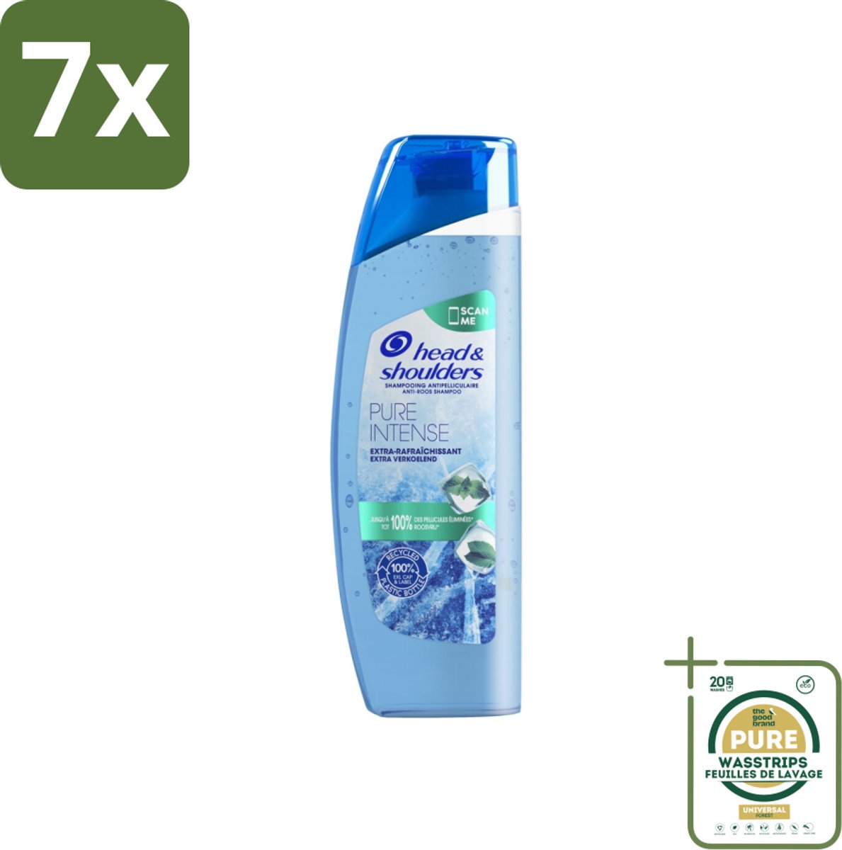 7 x Head & Shoulders - Anti-Roos Shampoo - Pure Intense - Extra Verkoelend - 250 ml - Grootverpakking - Roosvrij Haar - Roosbestrijding - Verkoelend Shampoo - Menthol Shampoo - Frisse Geur