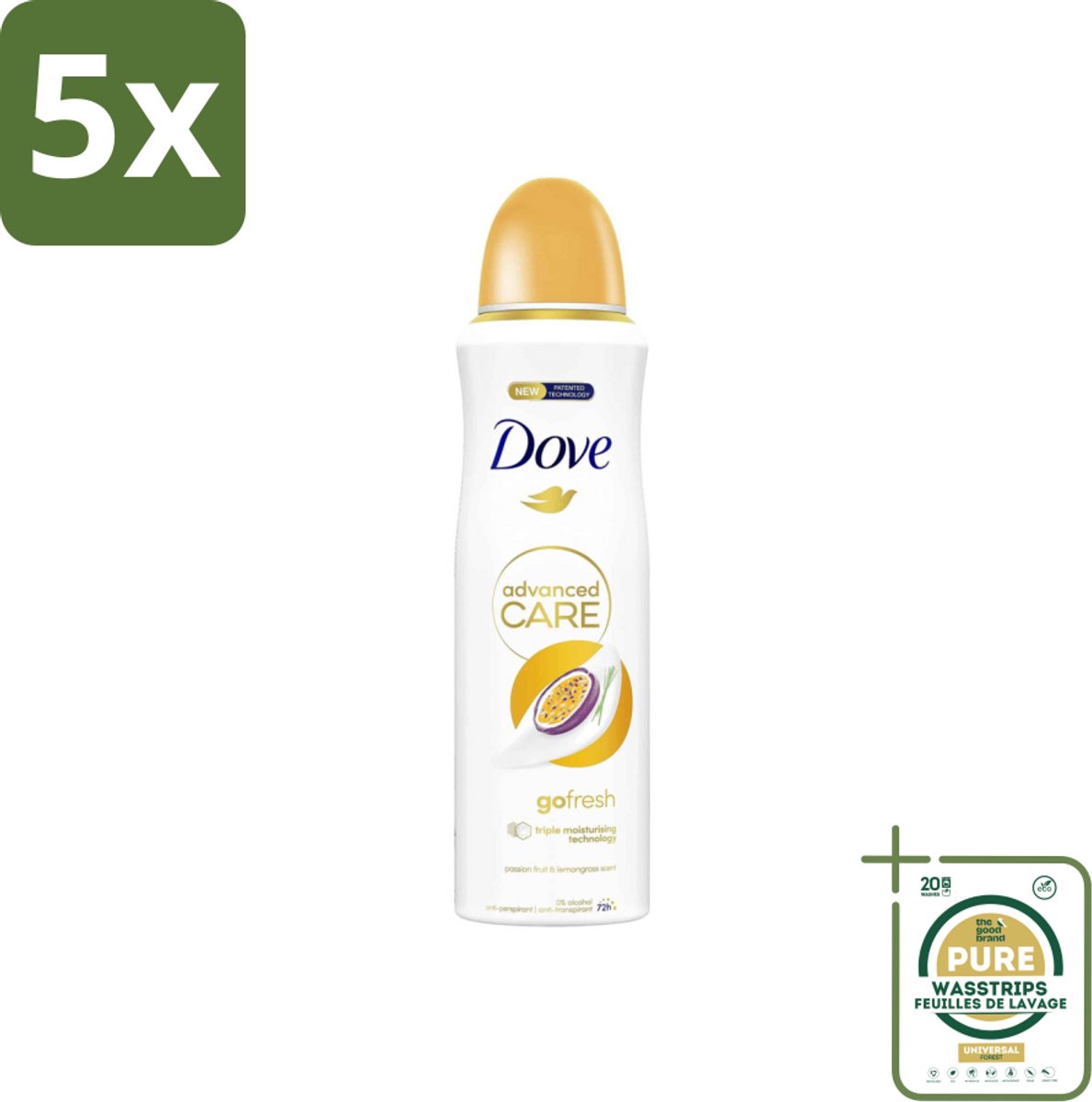 5 x Dove – Deodorant Spray – Go Fresh Passievrucht – 200 ml - Grootverpakking - Anti-transpirant Spray - Passievrucht Geur - Frisheid - Huidhydratatie - 48 Uur Bescherming