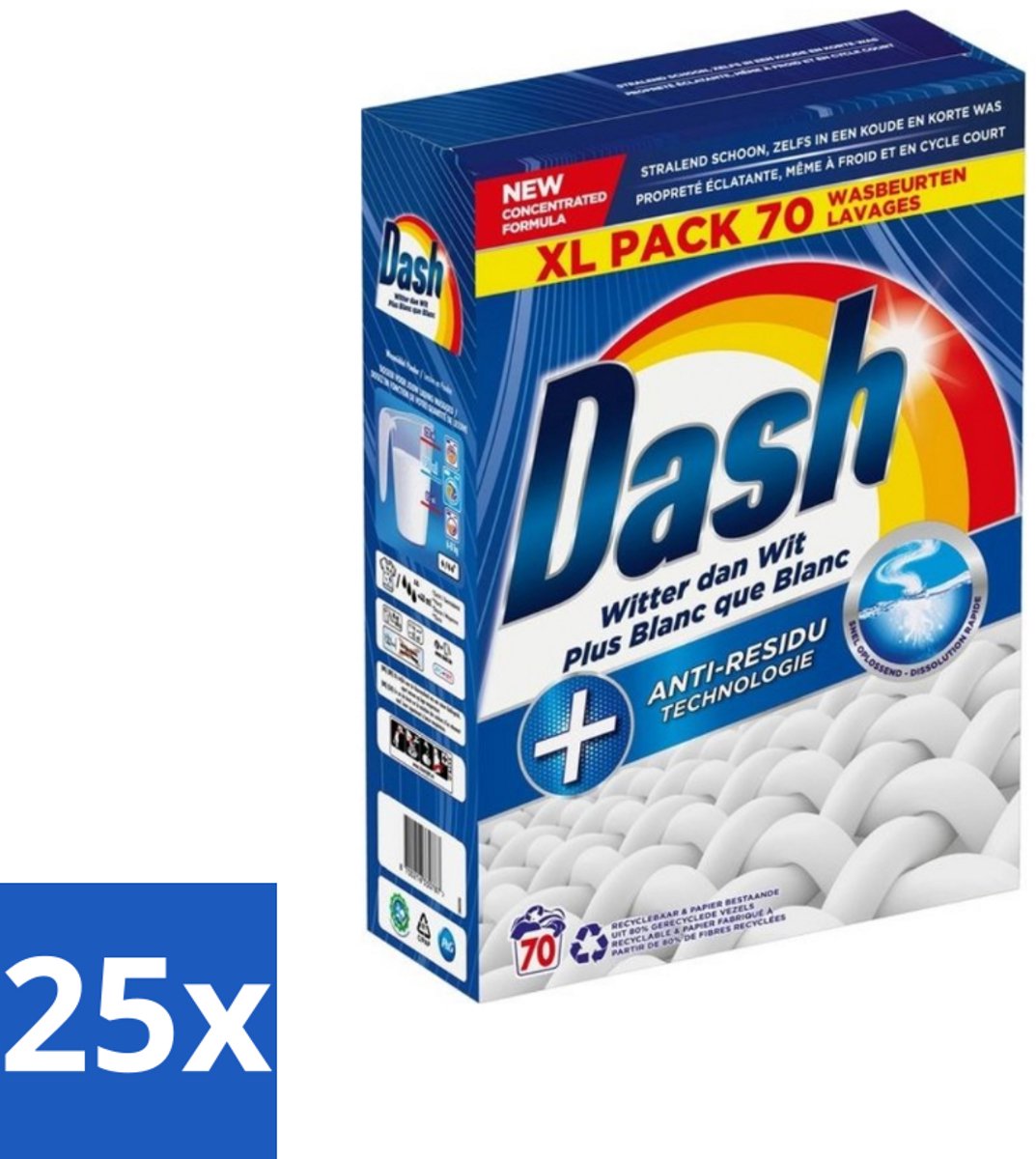 25 x Dash - Witter dan Wit - Snel Oplossend Waspoeder - Witte Was - 70 Wasbeurten - Waspoeder - Witte Was - Anti-residu - Koud Wassen - Energiezuinig