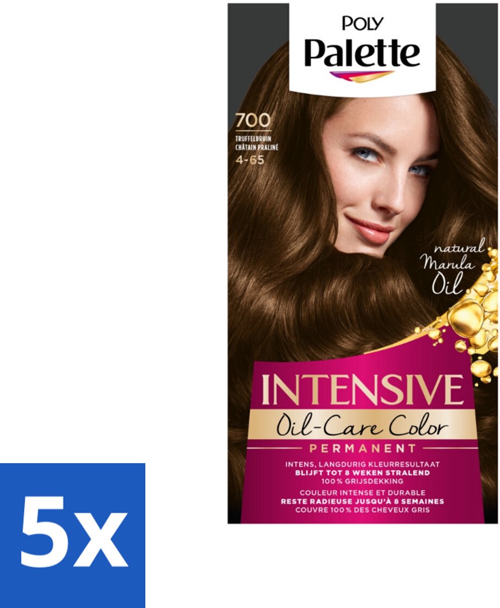 5 x Poly Palette - Haarverf - Truffel Bruin 700 - 115ml - Haarverf - Arganolie - Truffelbruin - Grijsdekking - Haarkleur