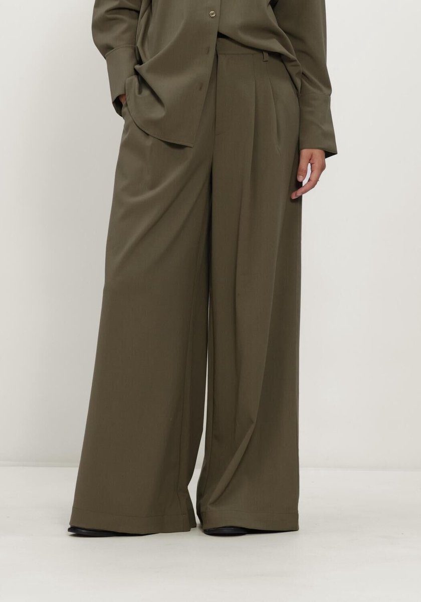 My Essential Wardrobe Mwhace High Wide Pant Dames - Chino - Pantalon - Khaki - Maat 42