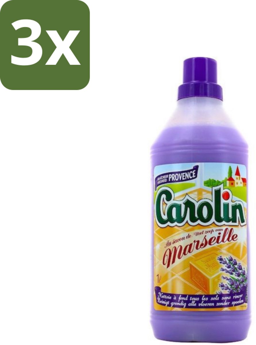 3 x Carolin - Marseille Provence - Vloerreinigingsmiddel - Tegelreiniger - 1 L - Tegelreiniger - Vloerreiniger - Marseillezeep - Vloer Reinigen - Vloer Reinigingsmiddel