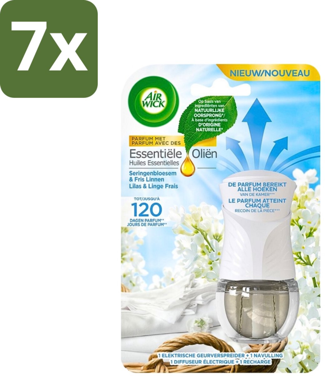7 x Air Wick Essential Oils - Elektrische Geurverspreider Starterkit - Sering & Fris Linnen - 19ml - Geurverspreider - Sering En Linnen - Elektrische Geurverspreider - Frisse Geur - Luchtverfrisser