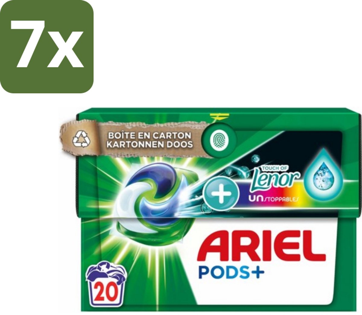 7 x Ariel Original - Touch of Lenor Unstoppables - Wasmiddelcapsules - Pods+ - Gekleurde Was - 20 Wasbeurten - Wasmiddel Capsules - Gekleurde Was - Frisse Geur - Koud Water Was - Vlekverwijdering