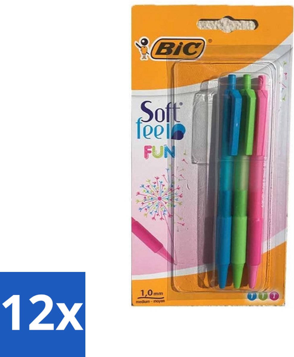 12 x BIC - Balpennen - Lichtgroen, Lichtblauw & Roze - Intrekbaar - 3 Balpennen - Balpennen - Inktpennen - Intrekbare Balpennen - Schrijfpennen - Balpen Set