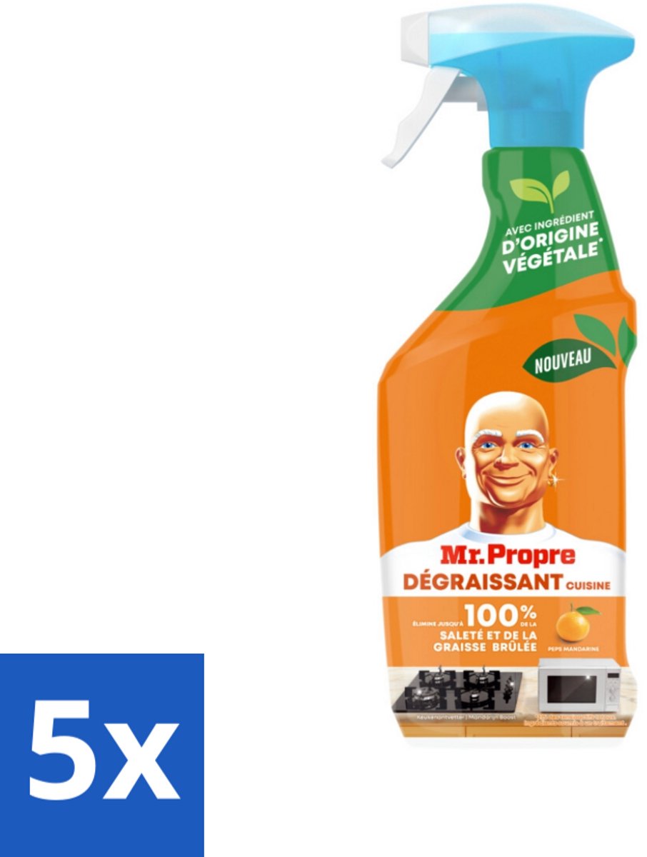 5 x Mr. Proper - Keukenontvetter Spray - Mandarijn - Natuurlijke ingrediënten - 500 ml - Keukenontvetter - Ontvetter Spray - Vet Verwijderen - Keuken Reinigen - Mandarijngeur