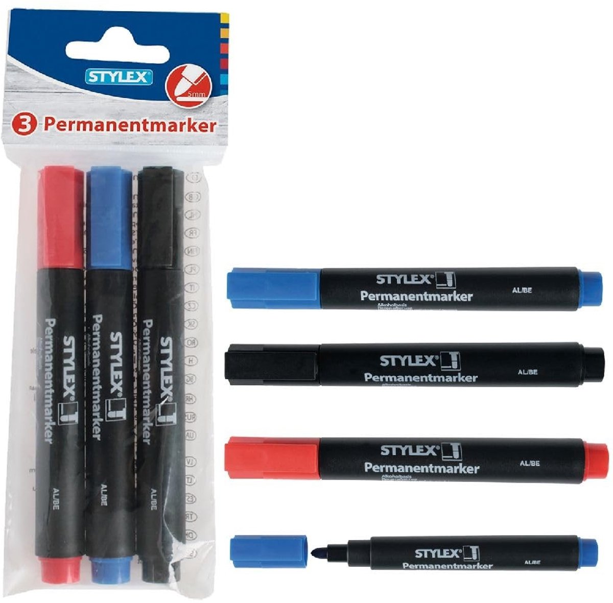 Elzusha - Permanente Markers Set van 3 - Blauw, Rood en Zwart
