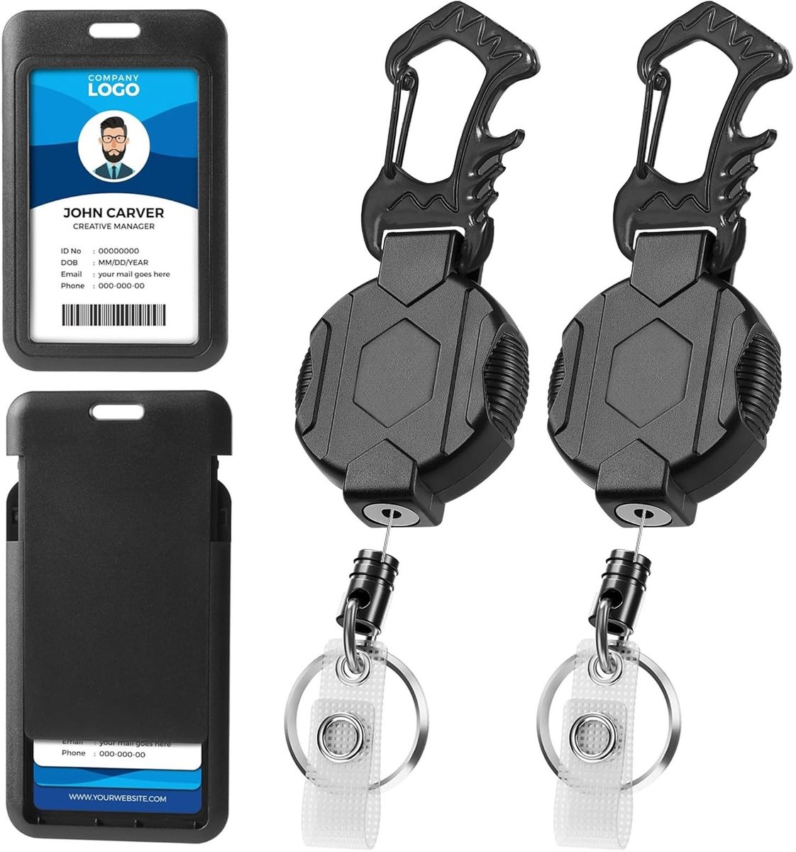 Elzusha - Set van 2 Retractable Sleutelhangers met Karabijnhaak