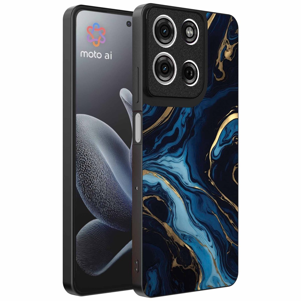 Geschikt voor Motorola Edge 70 Telefoonhoesje met marmer opdruk - TPU backcover case gold blue marble design - Goud Blauw - Smartphonica geschikt voor Motorola Edge 70