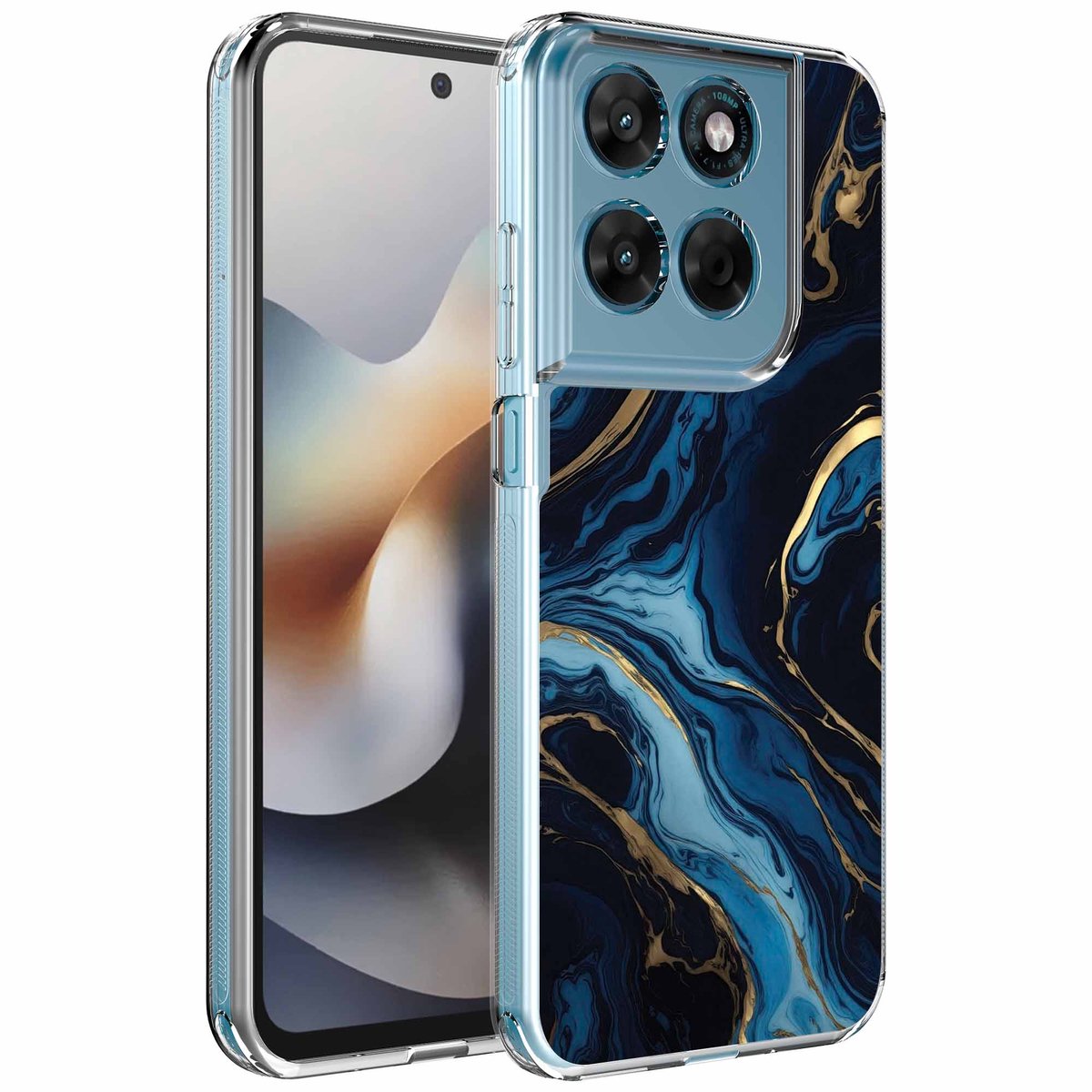 Smartphonica Geschikt voor Motorola Moto G56 Telefoonhoesje met Goud Blauw Marmer opdruk - Draadloos op te laden - Shockproof Siliconen TPU Strong Case - Sterk Schokbestendig Telefoonhoesje geschikt voor Motorola Moto G56