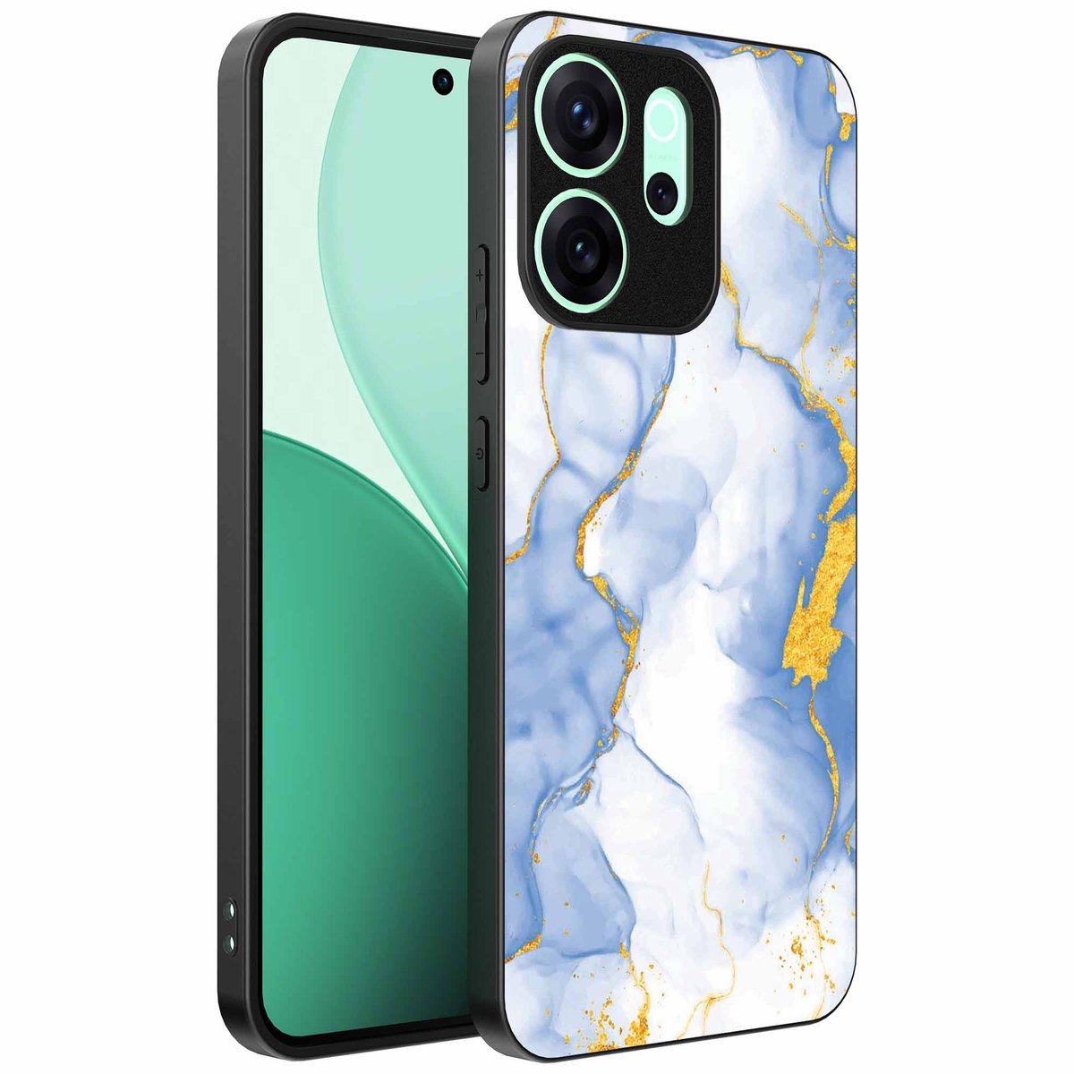 Geschikt voor Oppo Reno 15 Pro Telefoonhoesje met Lichtblauw Goud Marmer Opdruk - TPU Backcover Case Lightblue Gold Marble Design - Smartphonica geschikt voor Oppo Reno 15 Pro
