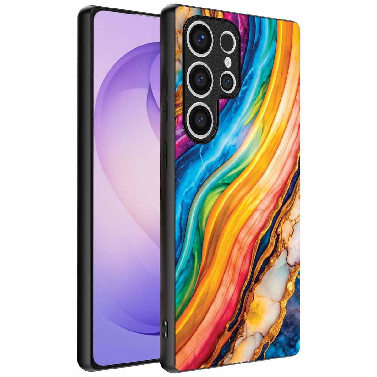 Geschikt voor Samsung Galaxy S26 Ultra Telefoonhoesje met Regenboog Goud Marmer Opdruk - TPU Backcover Case Rainbow Gold Marble Design - Smartphonica geschikt voor Samsung Galaxy S26 Ultra