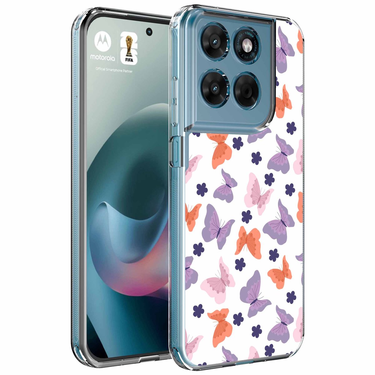 Smartphonica Geschikt voor Motorola Moto G77 Telefoonhoesje met Gekleurde vlinders opdruk - Draadloos op te laden - Shockproof Siliconen TPU Strong Case - Sterk Schokbestendig Telefoonhoesje geschikt voor Motorola Moto G77