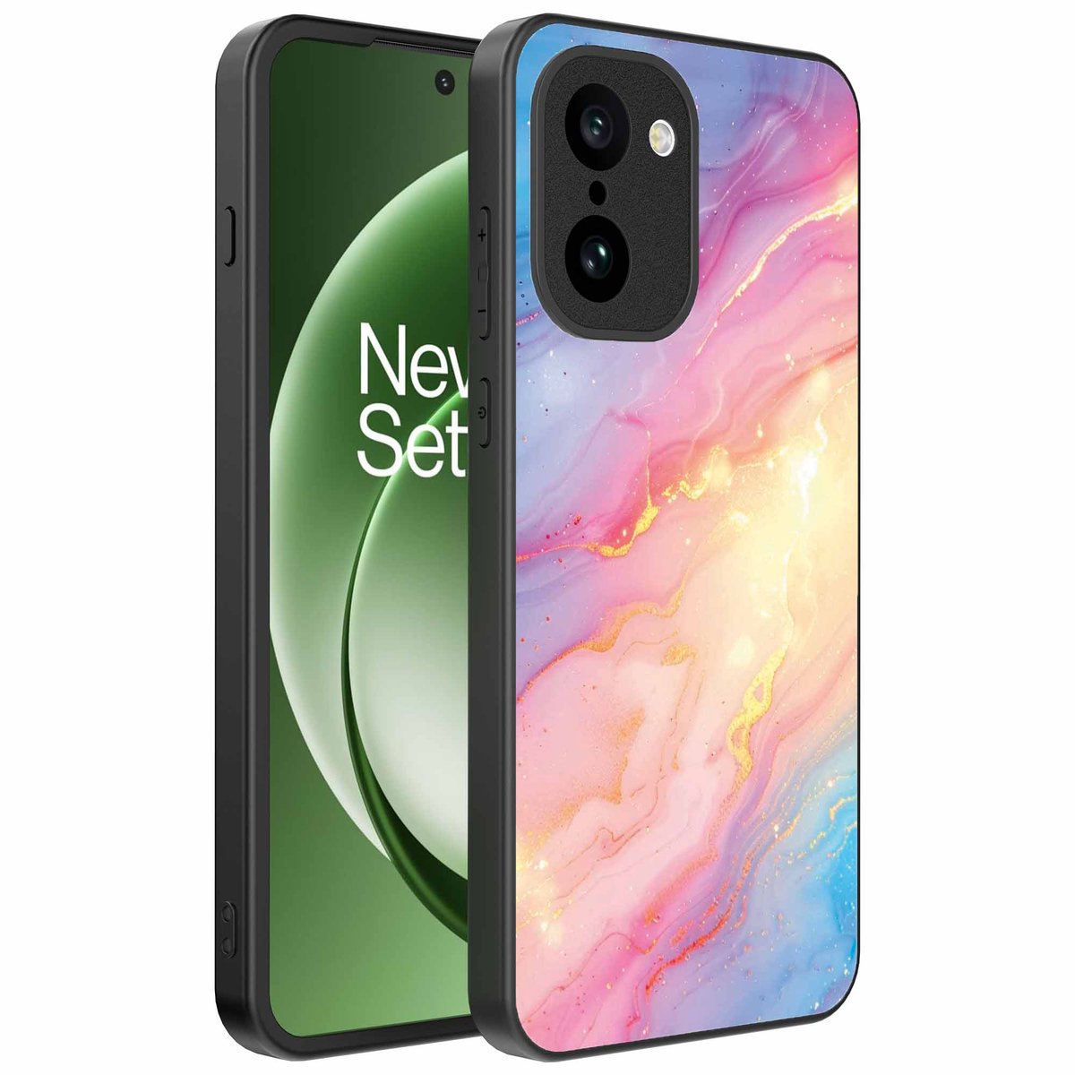 Geschikt voor OnePlus 15R Telefoonhoesje met Regenboog Glitter Marmer Opdruk - TPU Backcover Case Rainbow Glitter Marble Design - Smartphonica geschikt voor OnePlus 15R