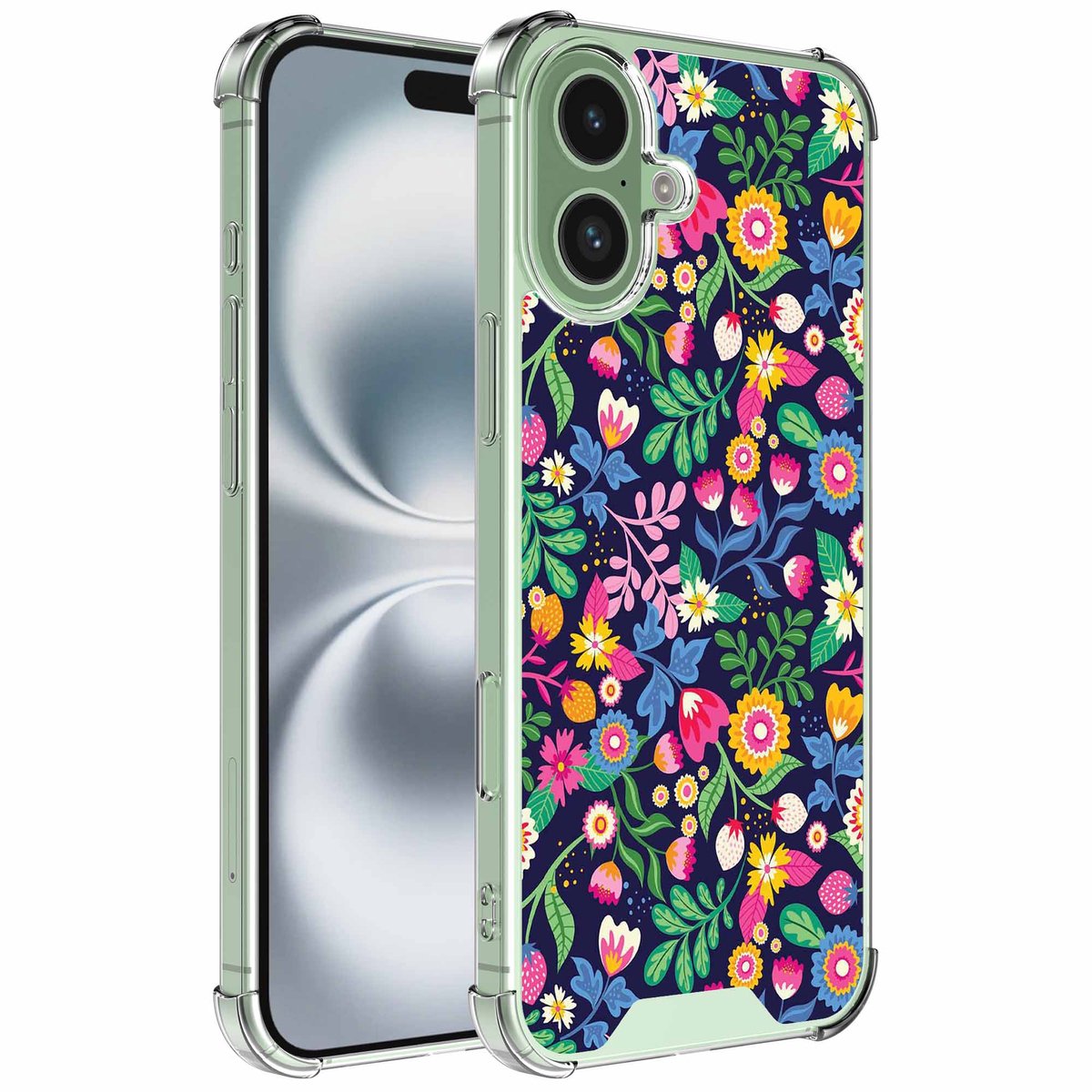 Smartphonica Geschikt voor iPhone 16 Plus Telefoonhoesje met Bloemen opdruk - Draadloos op te laden - Shockproof Siliconen TPU Strong Case - Sterk Schokbestendig Telefoonhoesje geschikt voor iPhone 16 Plus