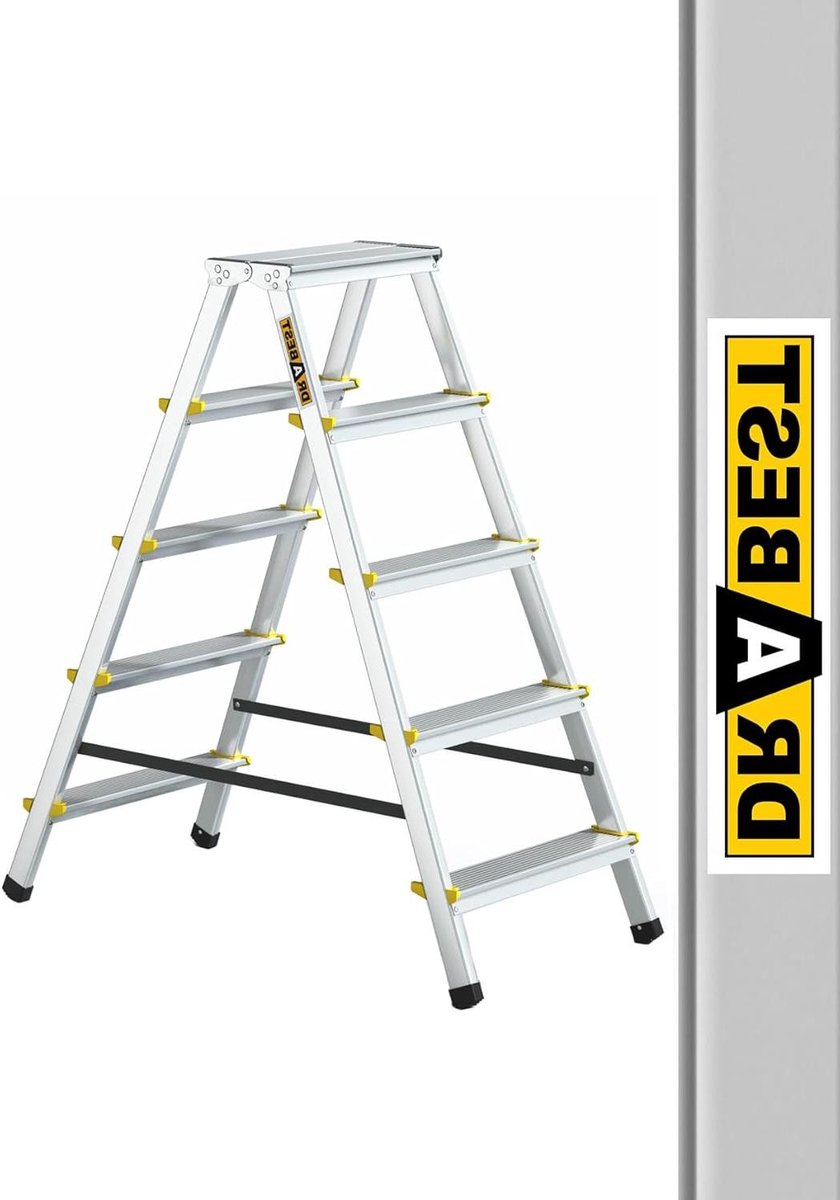 Vouwladder Aluminium - Dubbelzijdige trapladder - Kluswerkzaamheden Binnenshuis - Robuuste constructie - 2x5 Treden - Aluminiumkleurig