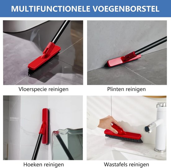 Voegenborstel Lange Handgreep - Tegel Schrobber - Vloeren Schoonmaken - 180 Graden Draaibare Kop - 132cm - Rood — afbeelding 4