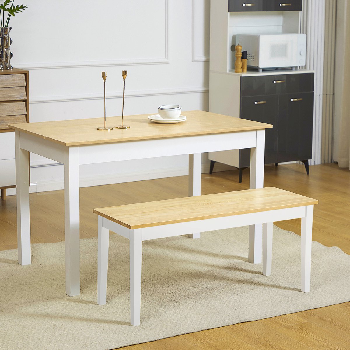 REDOM - Bank - 2-zits eetbank - houten frame - anti-slip voetpads - Scandinavische stijl - keuken en eetkamer - hout - wit - 102 x 36 x 45 cm