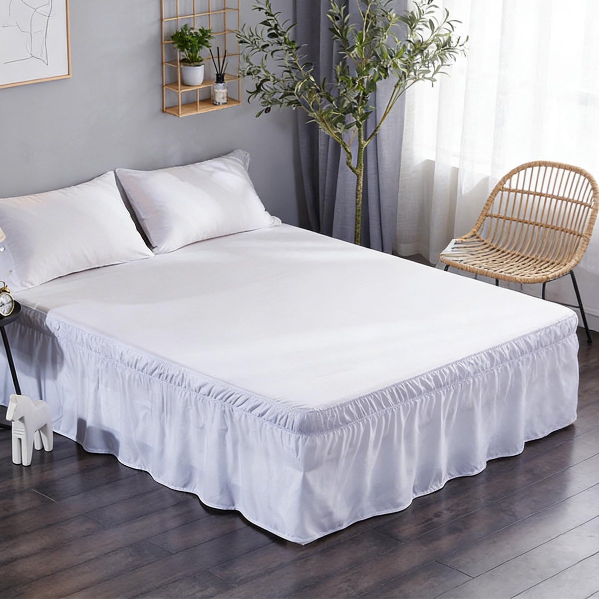 Bedrok, 150 x 200 x 38 cm, volant, bedrok, biologisch katoen, geplooide bedrok, ruches voor slaapkamer en logeerkamer - ShopVlot
