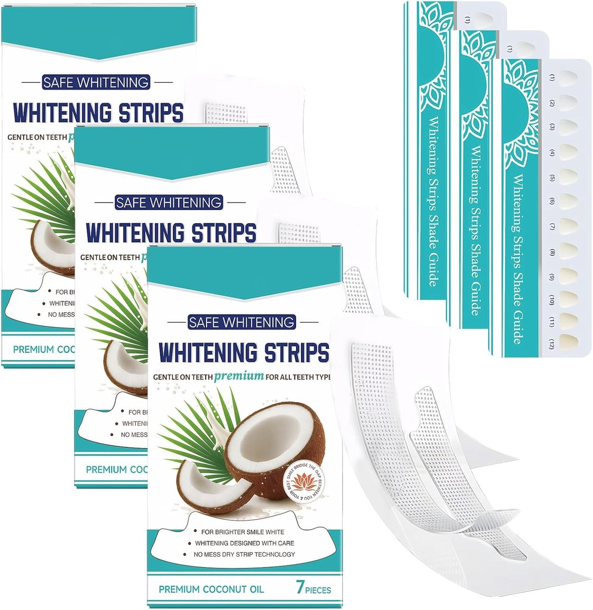 Set van 21 kokosnoot whitening strips - Natuurlijke formule voor veilige tandverzorging - Verwijder snel tandvlekken en verbeter je glimlach