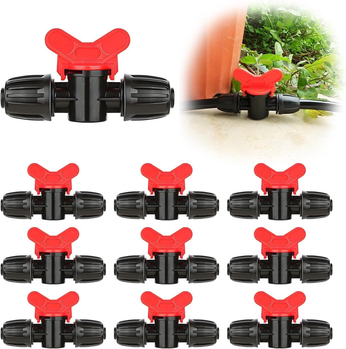 Set van 10 Drip Irrigation Haak Taps met Kogelklep en Slangconnector, 16mm 1/2 Inch Afsluitklep, Geschikt voor Tuin, Landbouw en Kassen