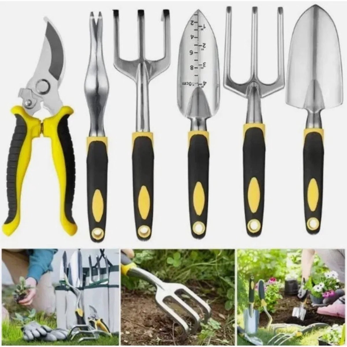 ROLIPO Tuingereedschapset 6-Delig – Handgereedschap met Antislip Handgrepen – Roestbestendig Aluminium – Inclusief Canvas Draagtas