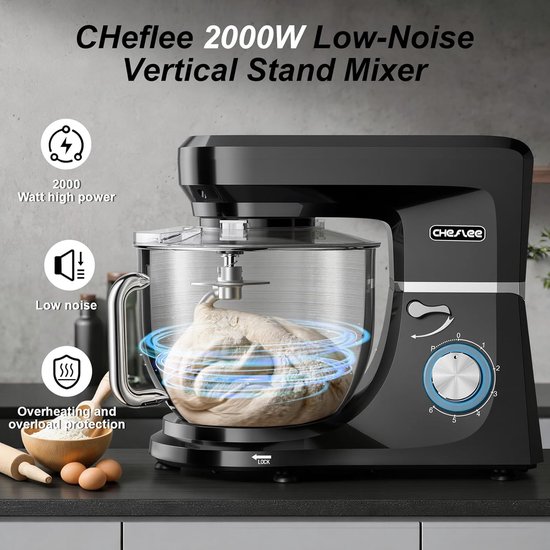Keukenmachine - Mixer Food Processor - Bakken en Koken - Krachtige 2000W Motor - 7.2L Kom - Zwart — afbeelding 5