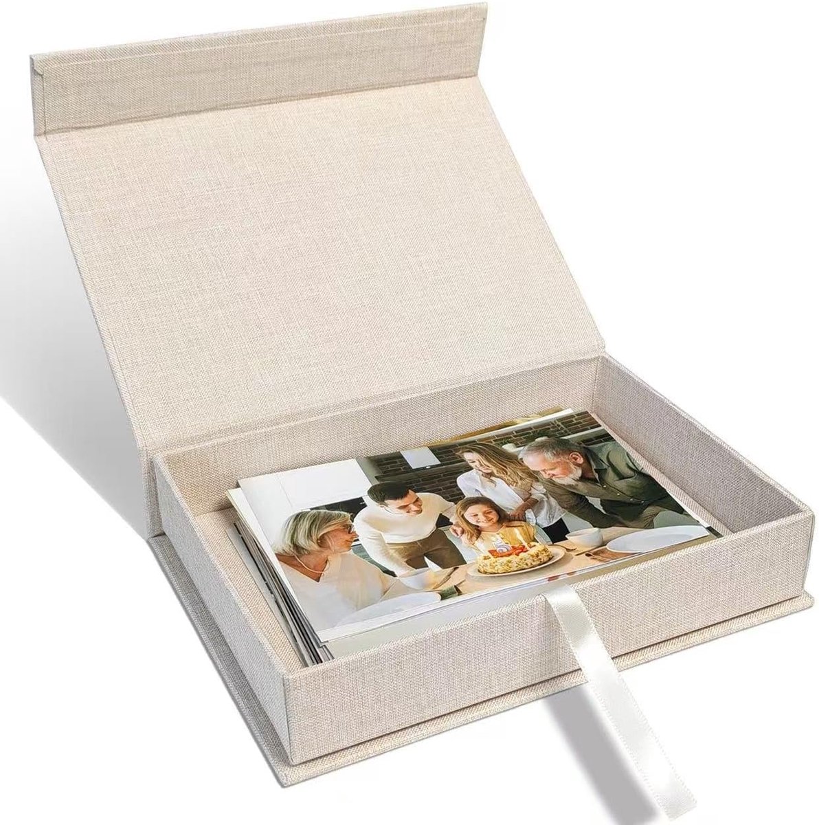 Opbergdoos - Foto Opbergdoos met Deksel - Stapelbare Organizer voor Foto's Certificaten Sieraden en Scrapbooking - Beige Kleur - 1 Stuk
