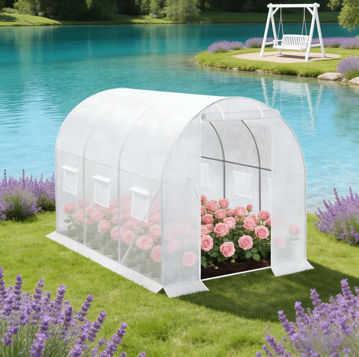MODENUIT Kweektunnel 200 x 300 x 190 cm - Met Ritsdeur En 6 Ramen - Voor Tuin En Kas - Staal - Wit