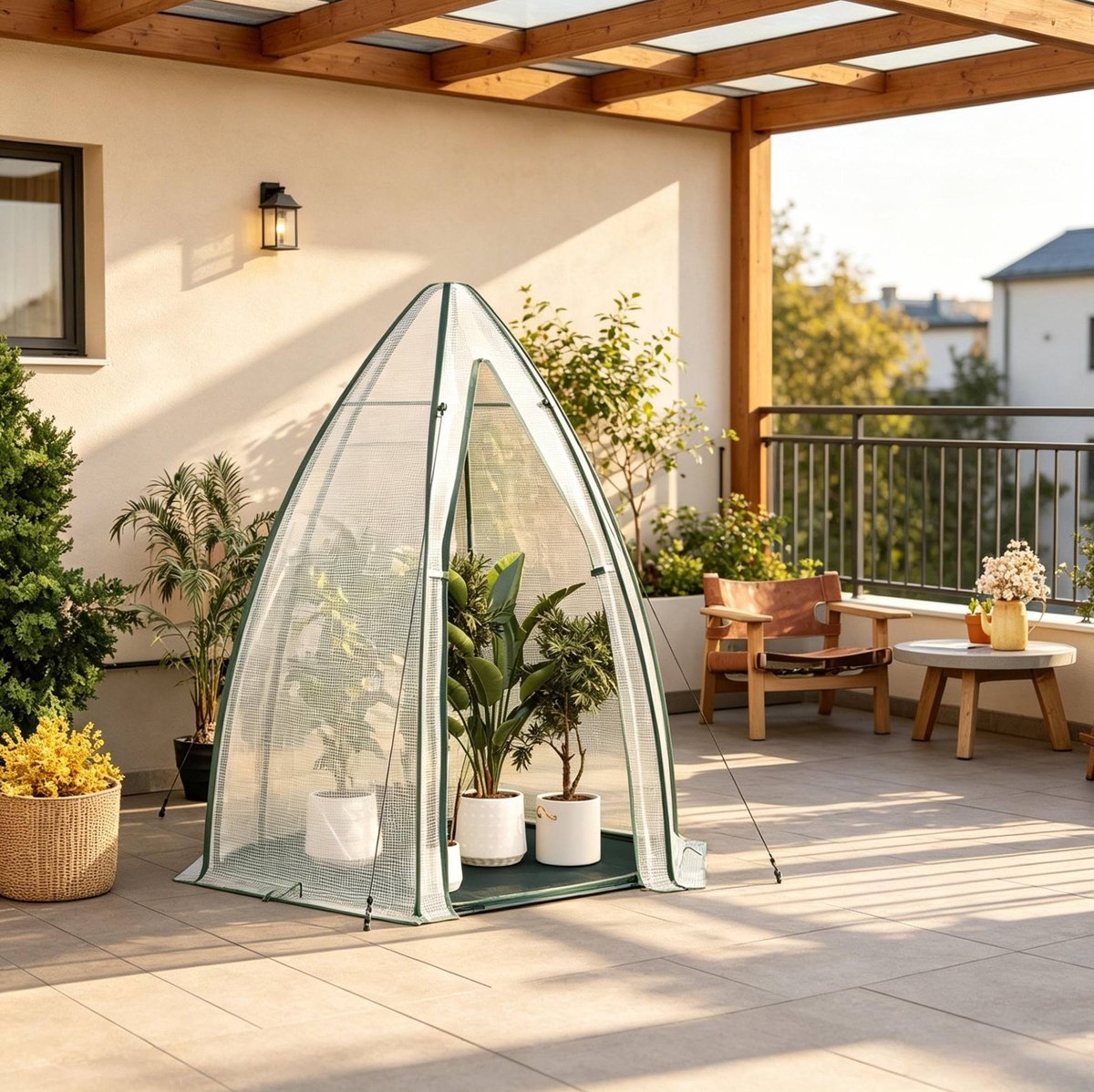 MODENUIT Tuinkas 160 x 180 x 160 cm - Met Grondplaat, Ritsdeur En Ramen - Voor Tuin, Balkon En Terras - Staal - Wit
