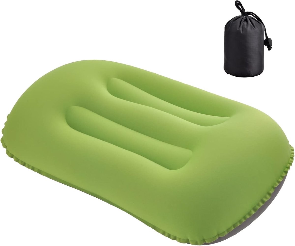 Opblaasbaar Campingkussen - Groen - 46 x 30 cm - Ultralicht Luchtkussen voor Outdoor en Reizen