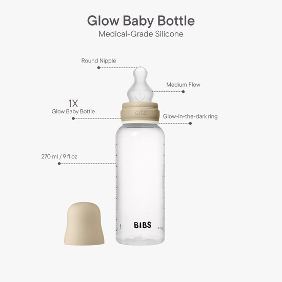 BIBS Kunststof Babyfles - 270 ml - 1-pack - Siliconen speen - Vanilla Glow — afbeelding 2
