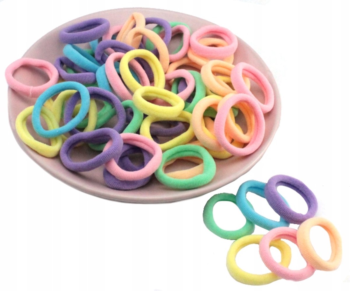 Haarelastiekjes 50 stuks, Lycra, Pastel Mix, 3 cm
