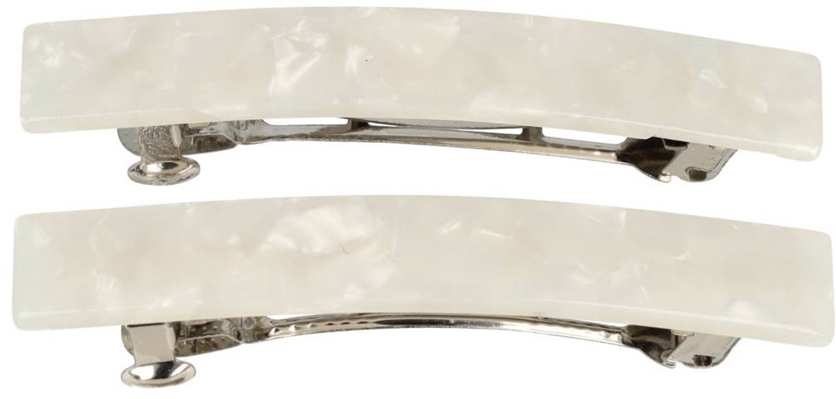 Haarsoires Haarspeld Patentspeld 6cm - Recht – Marmer Patroon – Wit – Set van 2 - Haarspelden voor Dames - Haarklem - Haarclip - Haaraccessoires - Hair Clip - Decoratieve Haaraccessoire