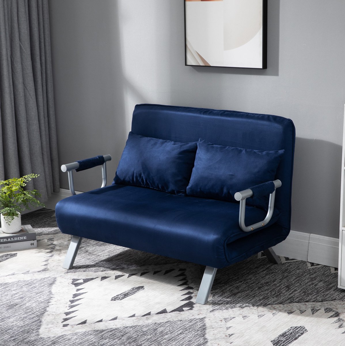 REDOM - Slaapbank - Verstelbare rugleuning - Slaapfunctie - Design - Woonkamer en slaapkamer - Polyester - Blauw - 111 x 80 x 78 cm
