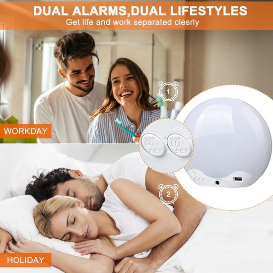 Wake-Up Light - Zonsopgang Alarm - Rustig Ontwaken - Dubbelzijdig Licht - 18x16 cm - Geel — afbeelding 3