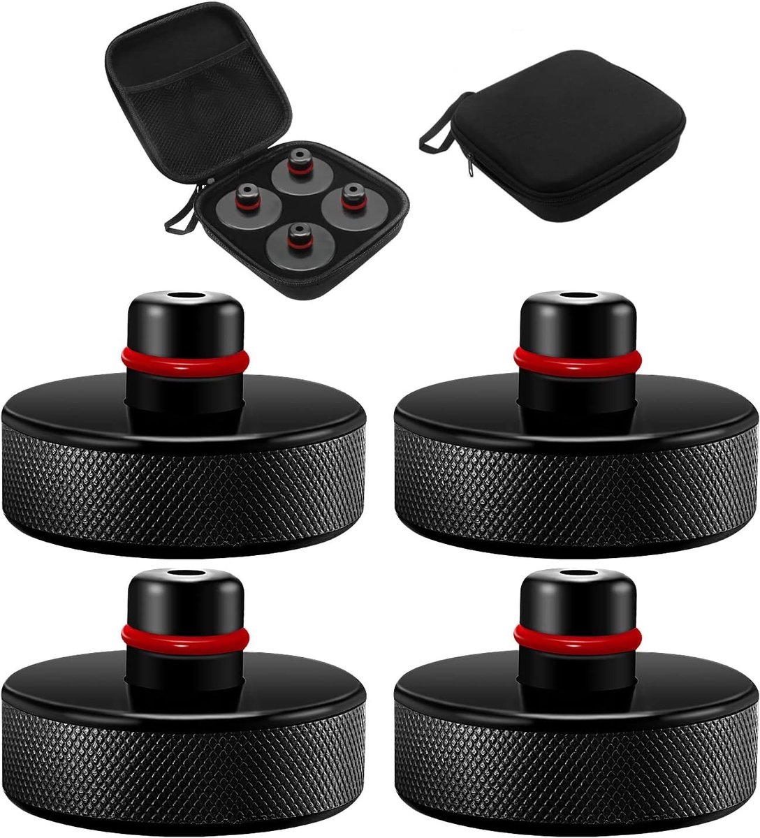 4 Stuks Rubber Jackpads Geschikt voor Tesla Model 3/S/X/Y, Inclusief Opbergtas, Lifting Pucks en Adapter Tools voor Veilig Liften en Onderhouden van Voertuigen