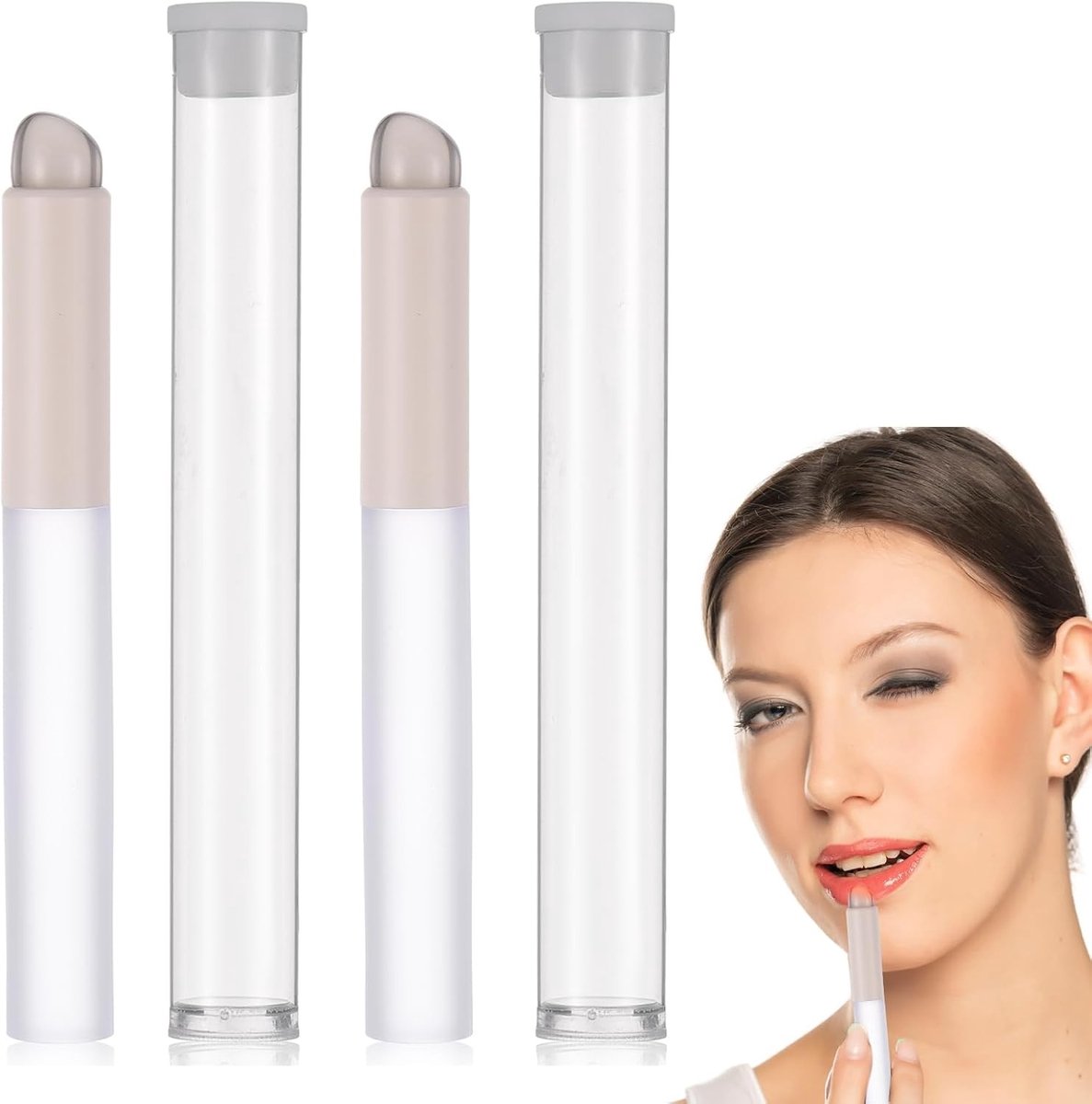 Siliconen Lipborstels Set van 2 - Transparante Applicators voor Lipstick, Lipgloss en Lipmasker met Beschermhoezen
