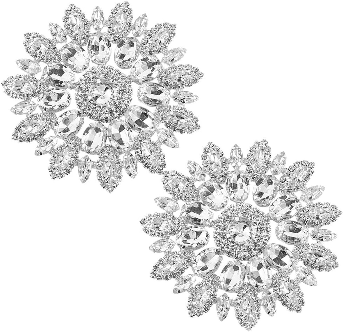 Strass-bloemen applicaties in zilver, kristallen patches voor bruiloftsjurken en DIY knutselprojecten, 2 stuks voor feestkostuums