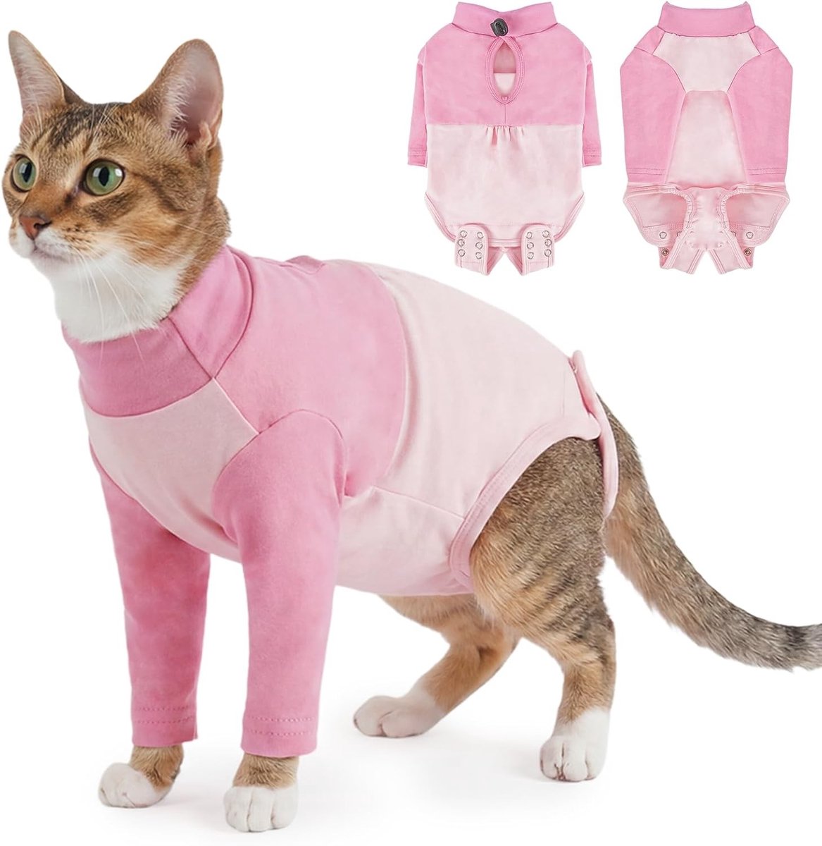 Ademend Kattenlichaam voor Postoperatieve Zorg, Kastratiebescherming en Lekpreventie voor Katten (Roze, M)
