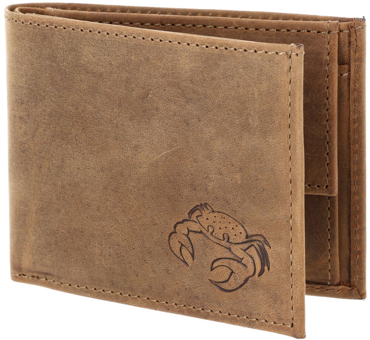 oxmox Leren portemonnee Leather RFID Protect Pocketbörse Crab 2.0 Embossed Vintage Light Brown bruine