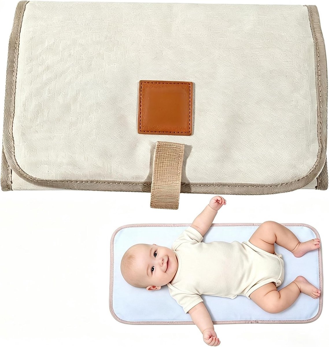 Verplaatsbare Verschoonmat voor Baby's in Crèmekleur - Ideaal voor Thuis en Op Reis, Compact en Lichtgewicht