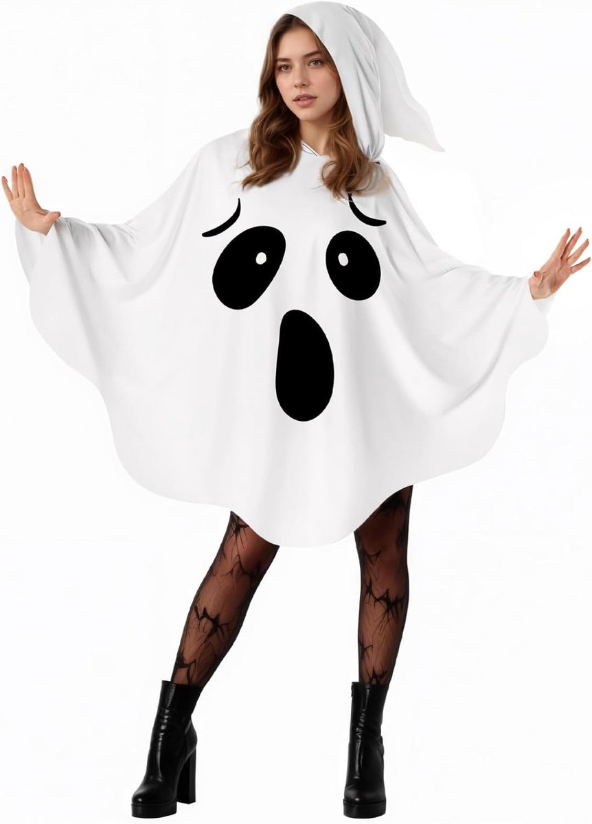 Plus Size Halloween Geest Kostuum voor Vrouwen - Witte Geestjas met Kap voor Familiefeest, Verkleedpartij en Cosplay Evenementen