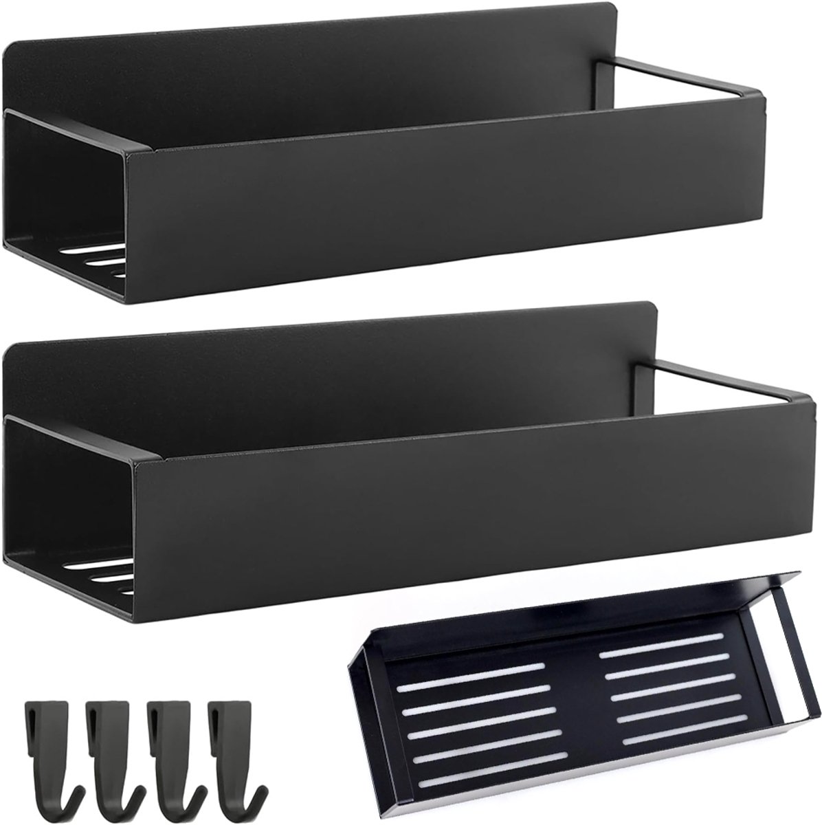 Magnetische koelkastplanken - Set van 2 – Hangend kruidenrek – Opbergrek voor de koelkast – IJzeren kruidenrek – Keukenplanken – Geen boren nodig – Zijplanken – 1 groot en 1 klein – Zwart