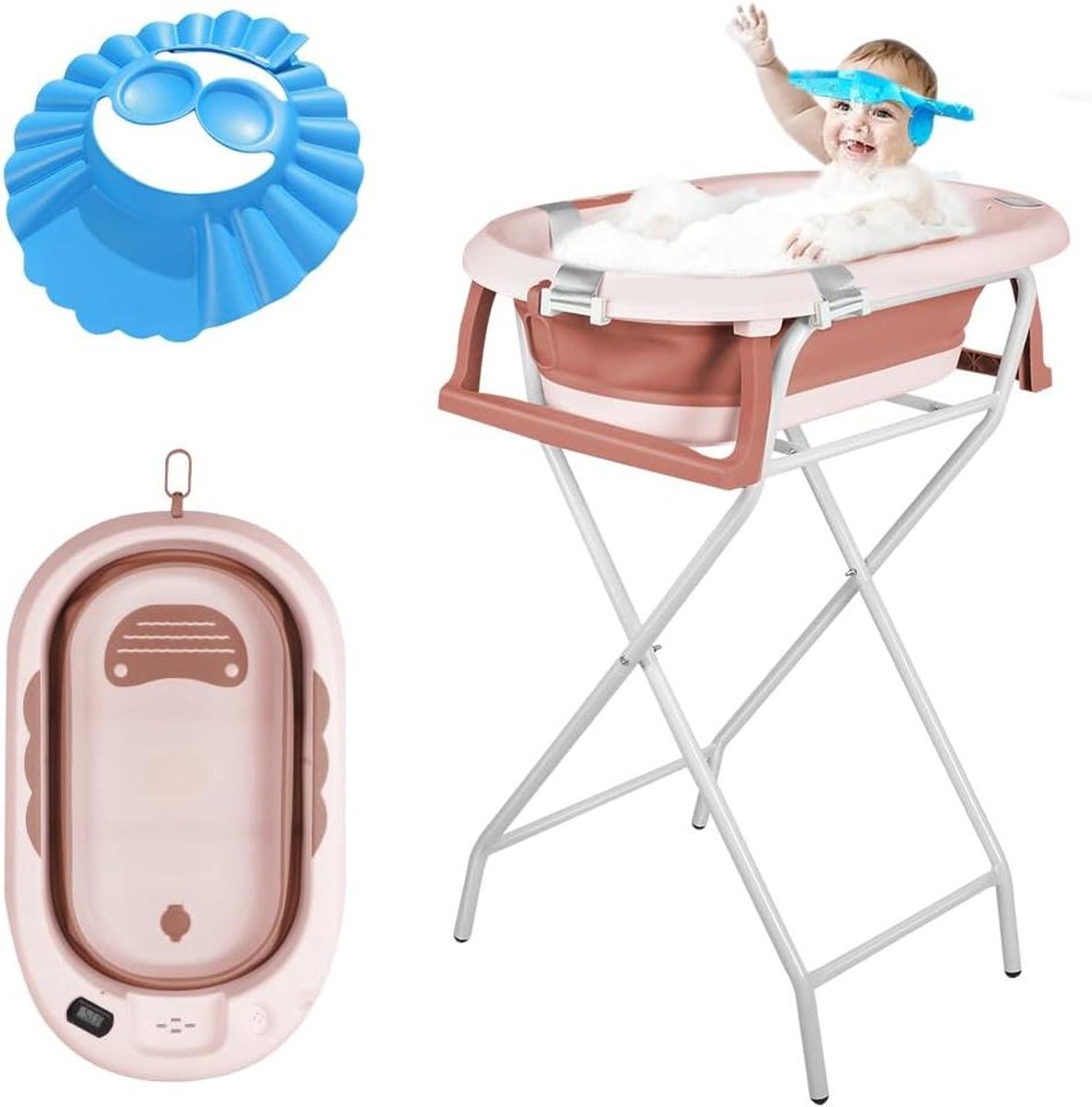 Babybad met Houder - Baby Wasbak - Veilig Baden - Warmtegevoelig - 815 cm - Roze