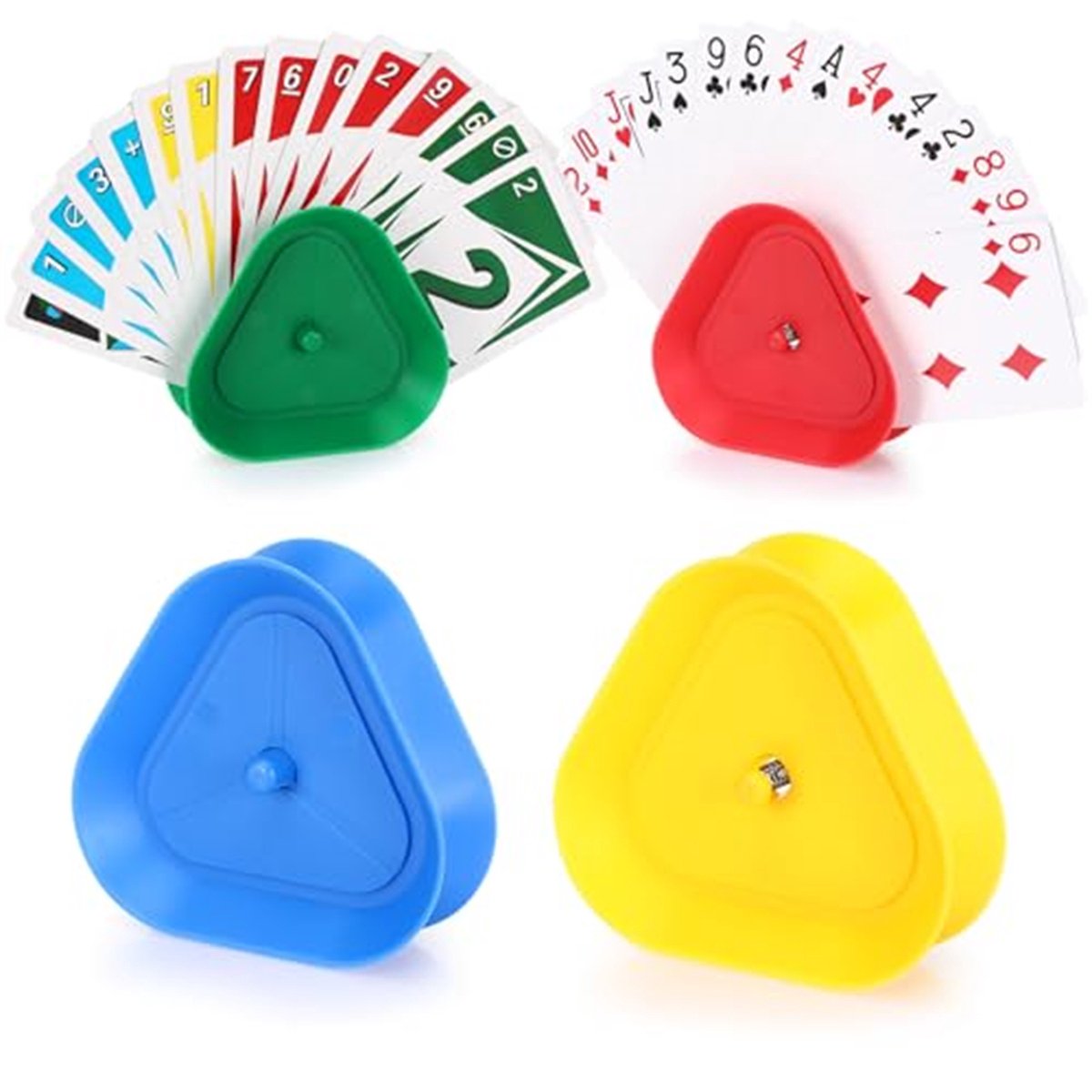 carmdering - Kaartenhouders voor Speelkaarten – Set van 4 – Rood, Blauw, Geel en Groen – Handenvrij Kaarten Spelen