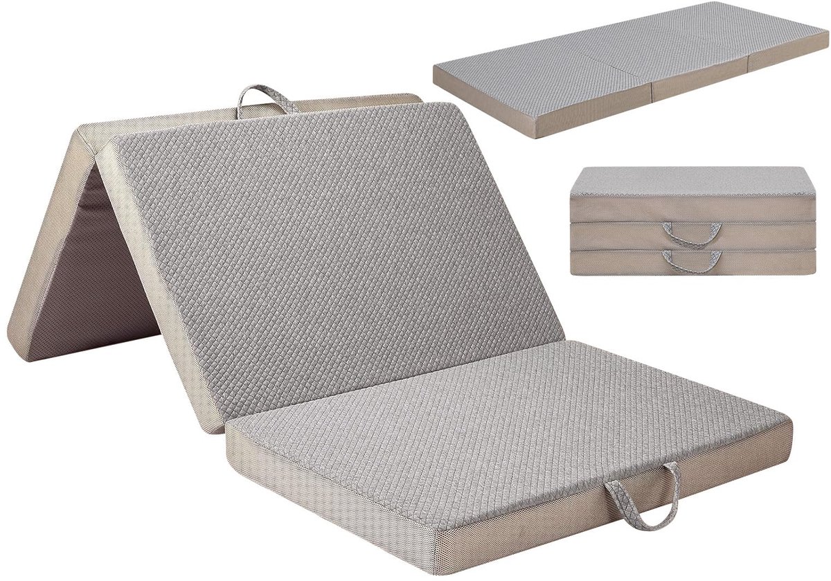 Gwydre Drievoudige traagschuimmatras, 190 x 90 x 10 stuks, draagbaar vloerbed met wasbare hoes, inklapbaar voor reizen - ShopVlot