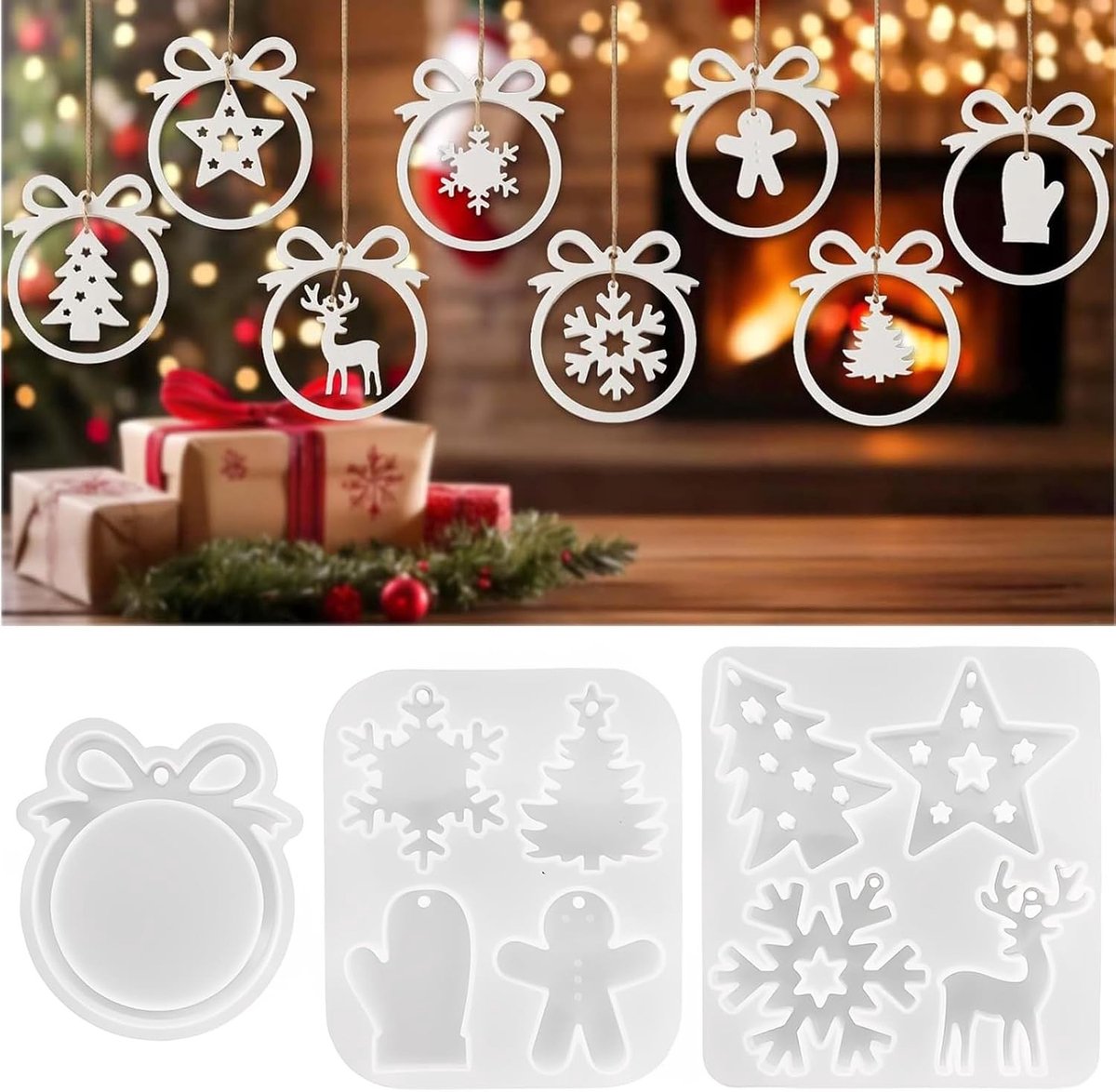 Kerstmis gietvormen voor het maken van kerstdecoraties, siliconen mallen voor gips en epoxyhars, kerstboom hangers en meer